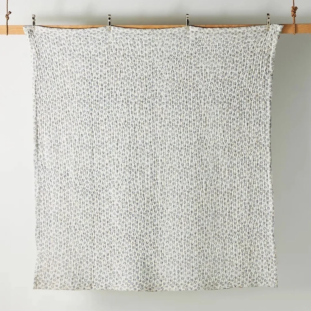 Anthropologie Rosalind Quilt Queen Blue New